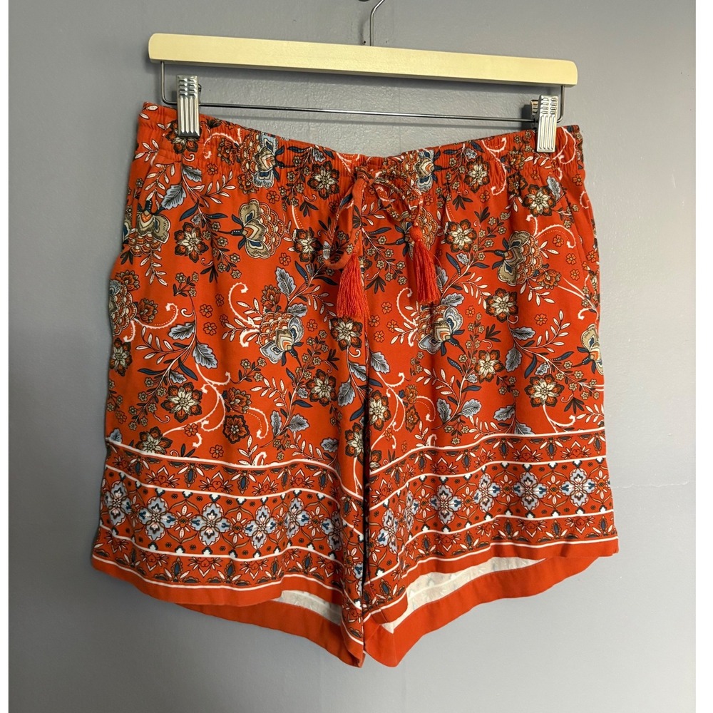 J. Jill Orange Floral Paisley Tassel Drawstring Shorts Airy Beach Summer Small